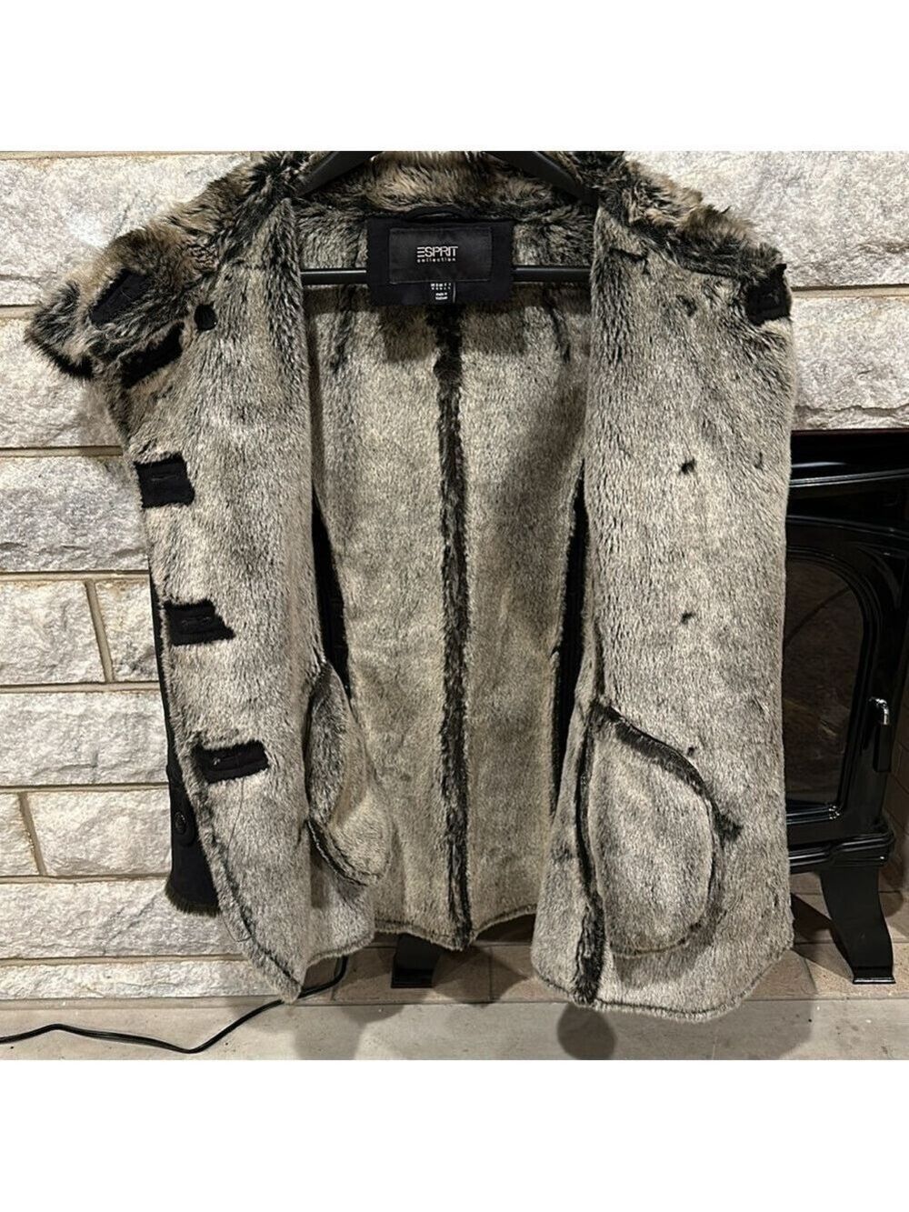 Espirit Collection faux fur suede button up winter coat size medium - Picture 8 of 11